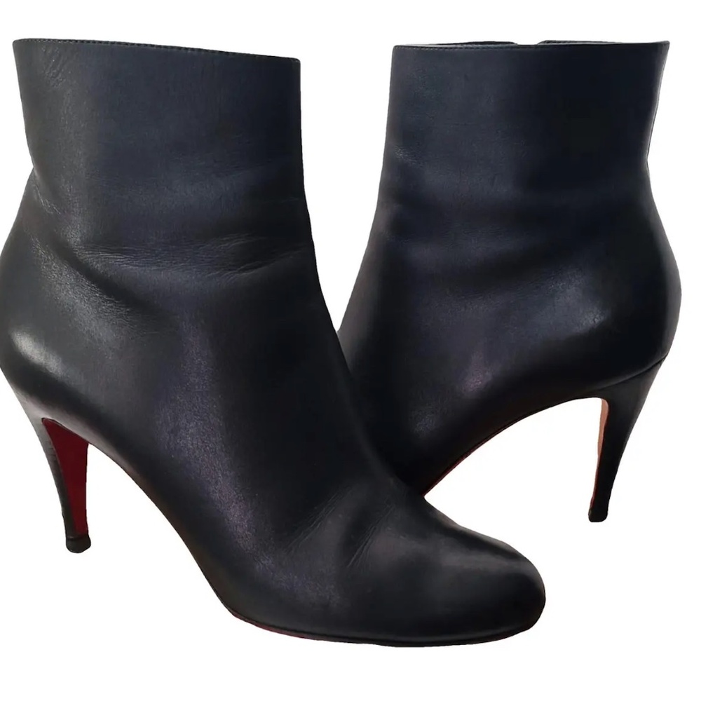 Christian Louboutin Black Leather Ankle Boots Red Sole Size 41.5